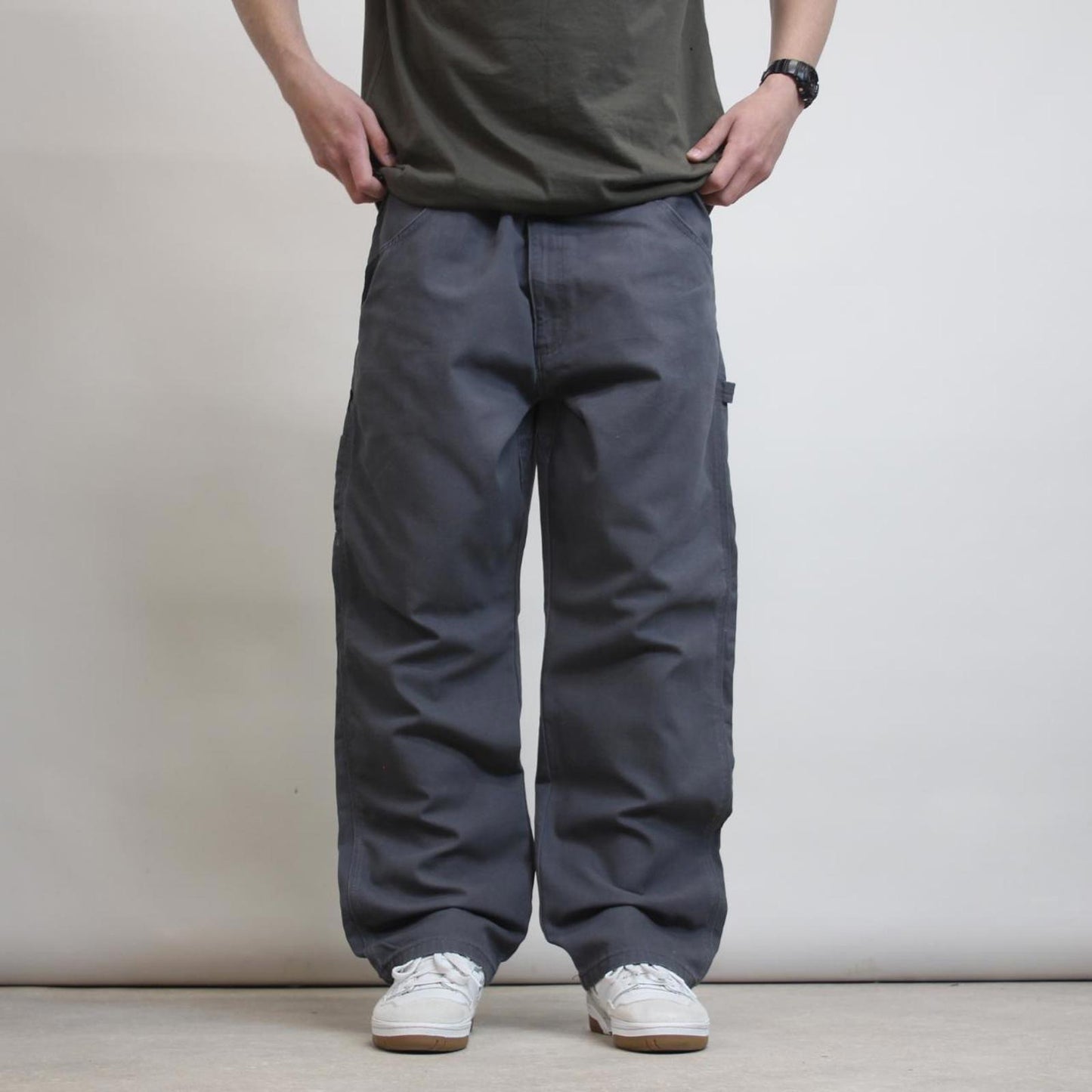 Grey Wrangler carpenter jeans W40 L30 Grey baggy skater cargo trousers patch logo