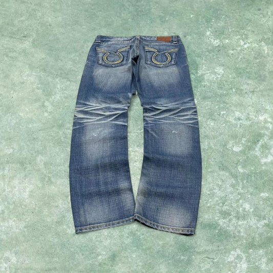 Y2k embroidered big star jeans blue Straight slim 00s style denim pants waist patch logo