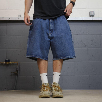 Baggy Wrangler denim jean shorts blue Loose wide leg skater style jorts