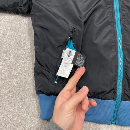 00s Columbia reversible windbreaker jacket M women's padded y2k bomber style turquoise black coat