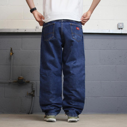 Baggy Dickies jeans skater workwear W38L32 blue denim 90s 5 pocket casual pants American streetwear