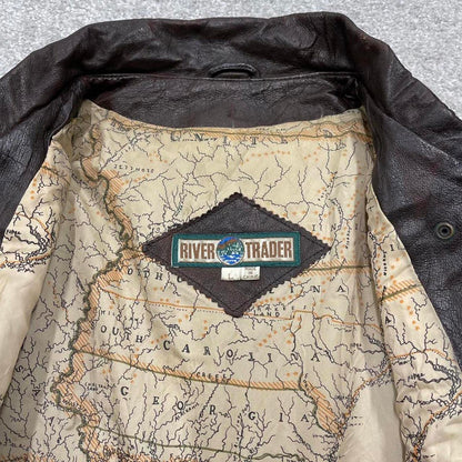 Vintage leather flight aviator bomber jacket brown River Trader boxy genuine leather flight coat
