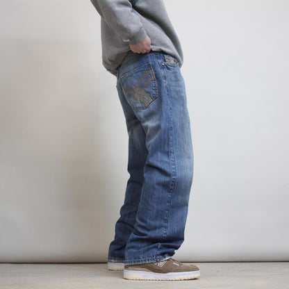 Blue embroidered jeans W36 L32 loose embroidered smoke rise jeans