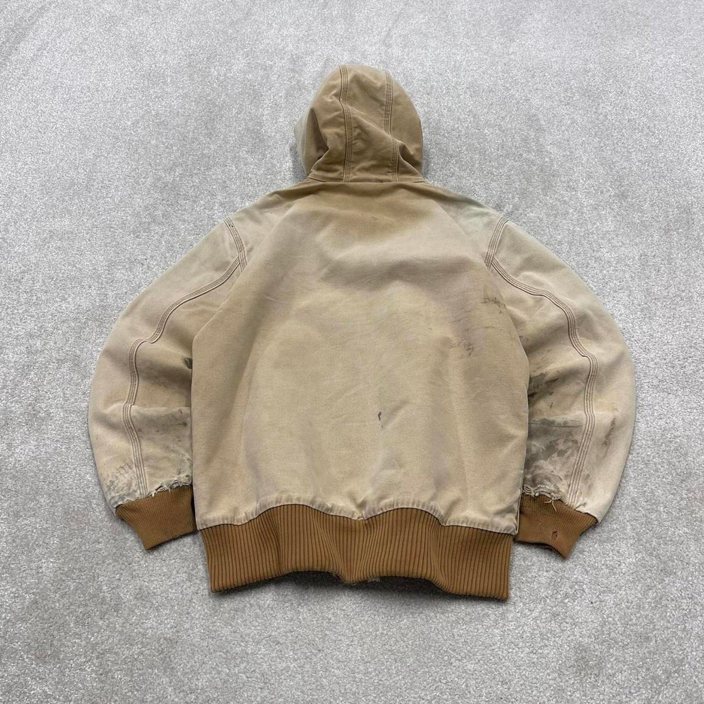 Vintage Carhartt hooded active jacket XL tan brown canvas 90s style skater bomber workwear