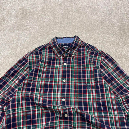 00s Chaps checkered shirt navy M men's long sleeve button up autumn y2k style technical