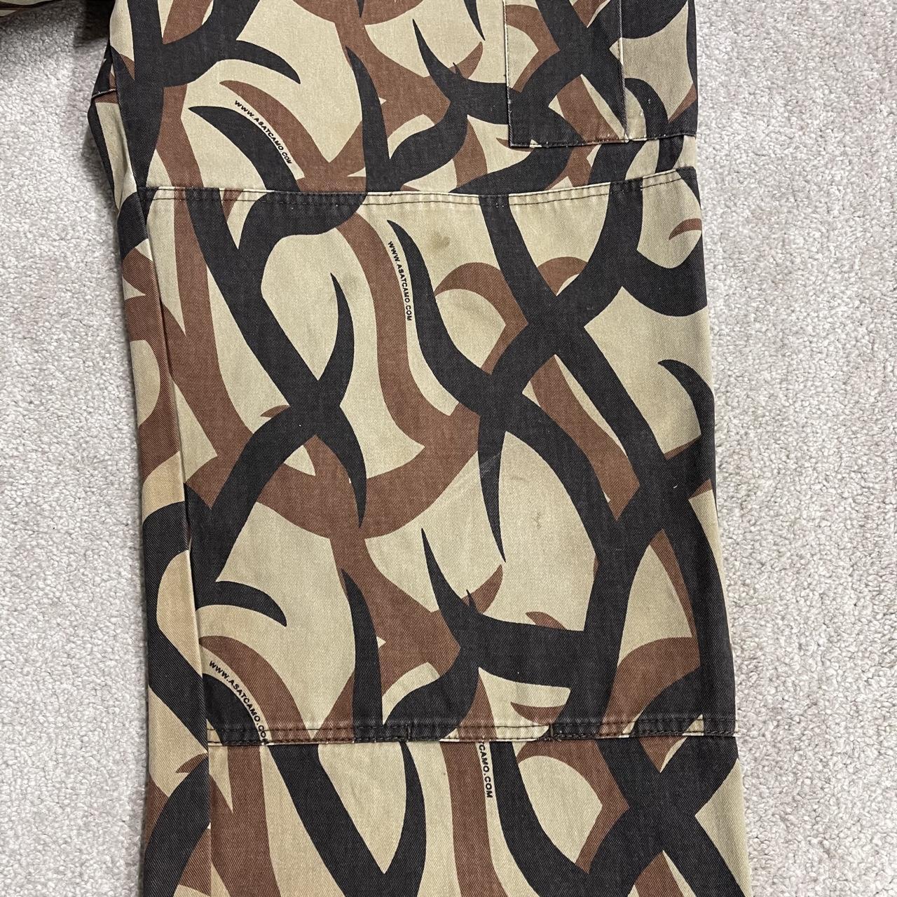 ASAT baggy camo cargo pants XXL brown Wide leg tribal camouflage pattern double knees adjustable