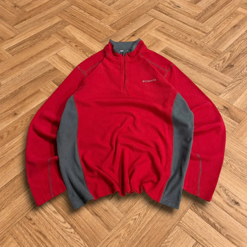 Columbia y2k 1/4 zip fleece red mens large pullover autumnal tech fleece