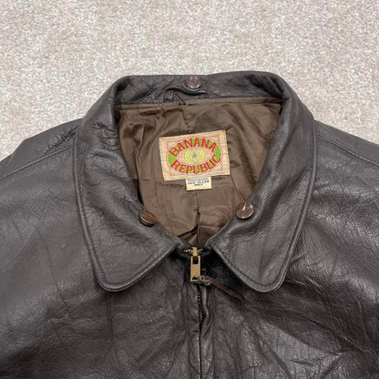 Vintage leather flight aviator bomber jacket brown Banana Republic boxy genuine leather coat