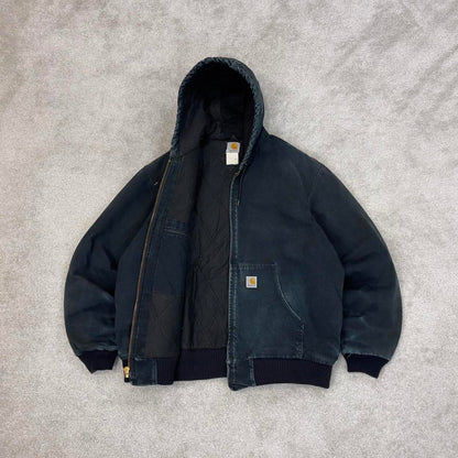 Vintage Black Carhartt hooded active jacket XL 90s style skater canvas bomber