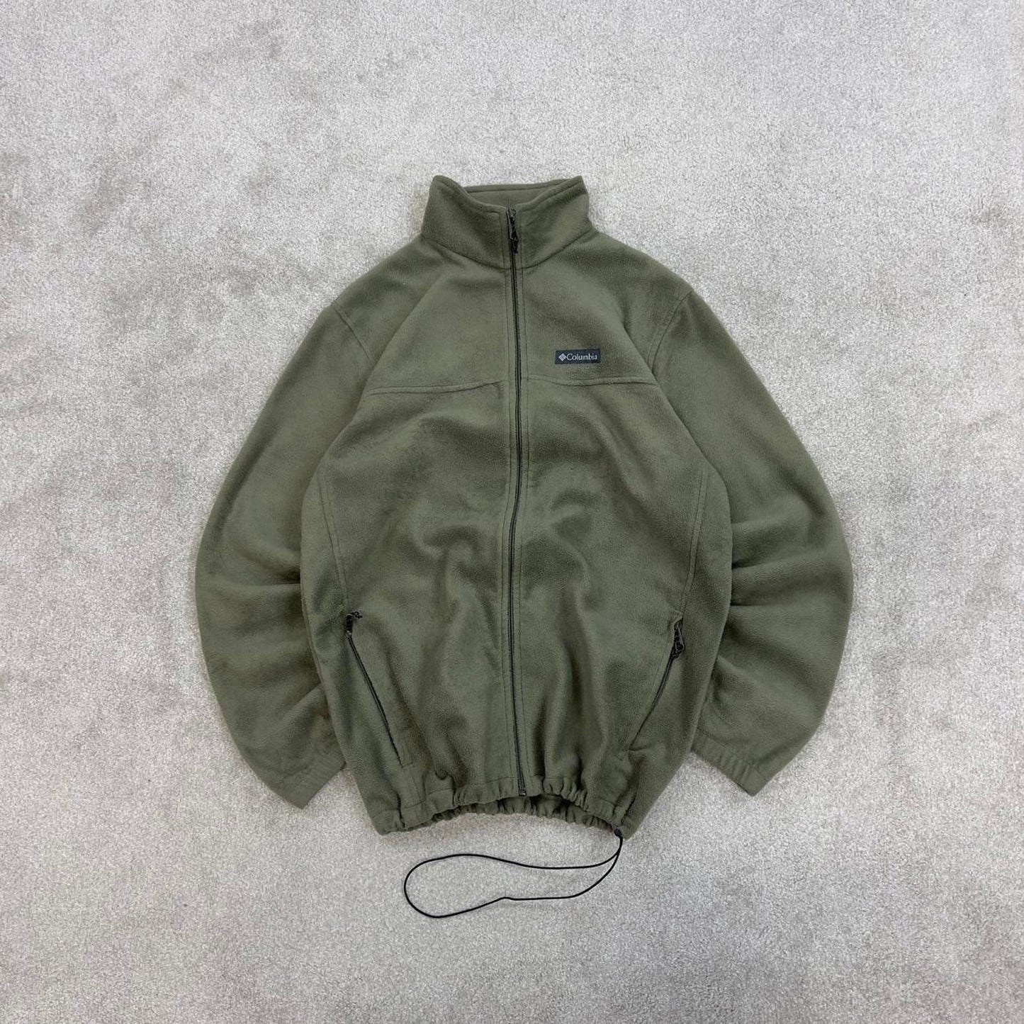 Khaki Columbia technical zip up fleece Large y2k style autumn adjustable waist