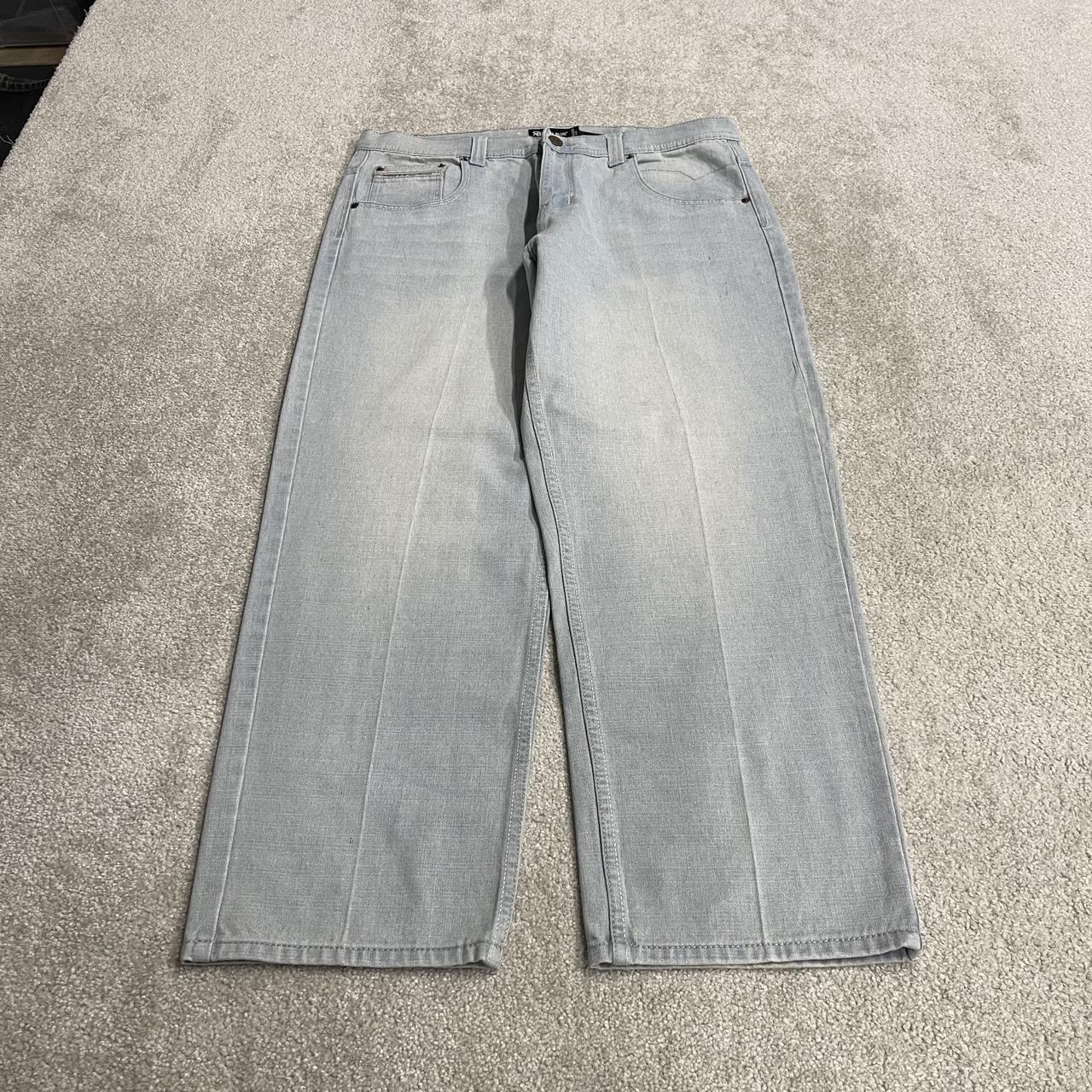 Y2K Royal Blue baggy jeans washed blue denim W38L30 Loose surf style pants stitch detail