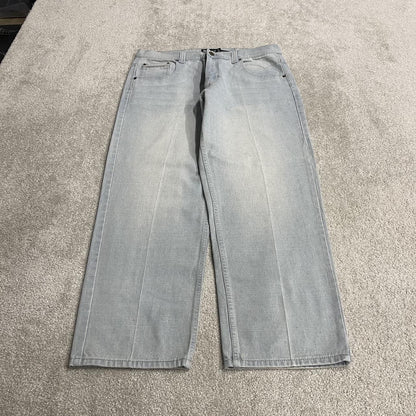 Y2K Royal Blue baggy jeans washed blue denim W38L30 Loose surf style pants stitch detail
