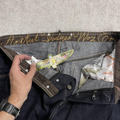 Y2K Artful Dodger Cutter Lads jeans navy straight leg big design hip hop style pants
