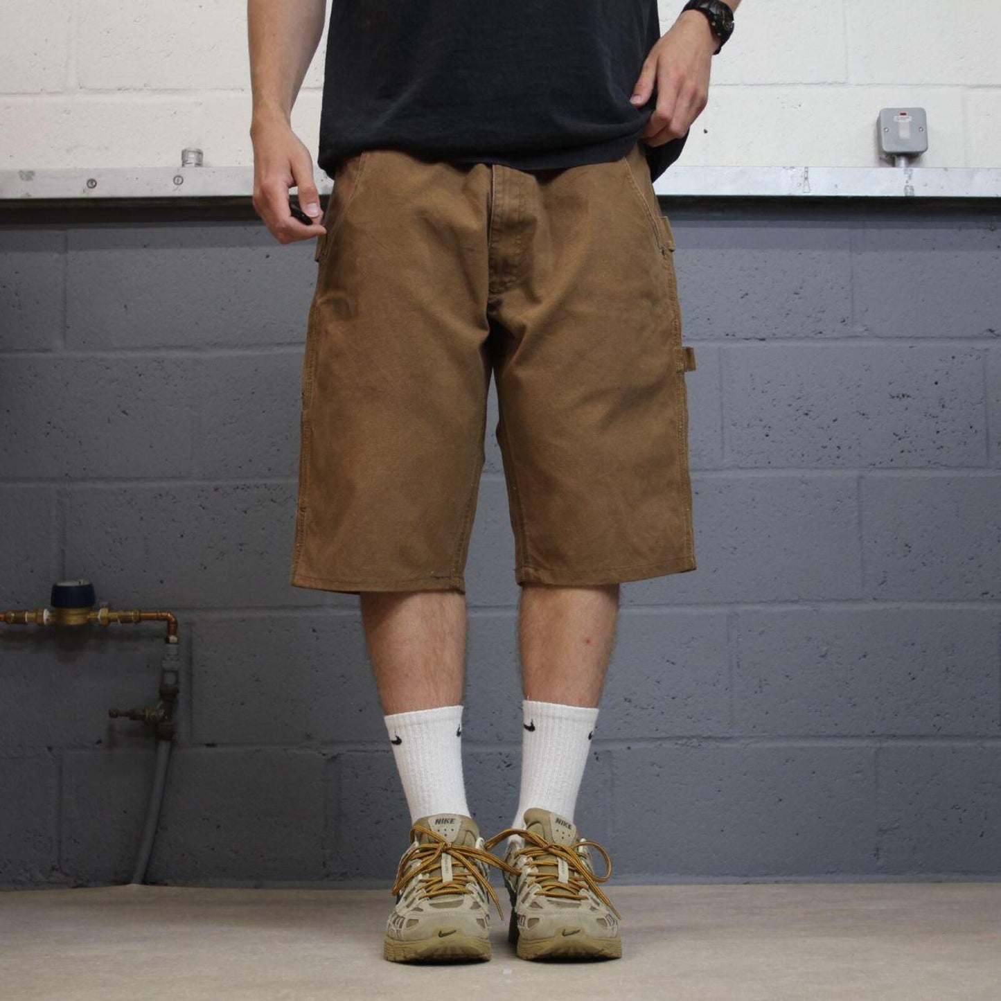 Carpenter shorts canvas y2k tan brown Key skater style cargo work shorts