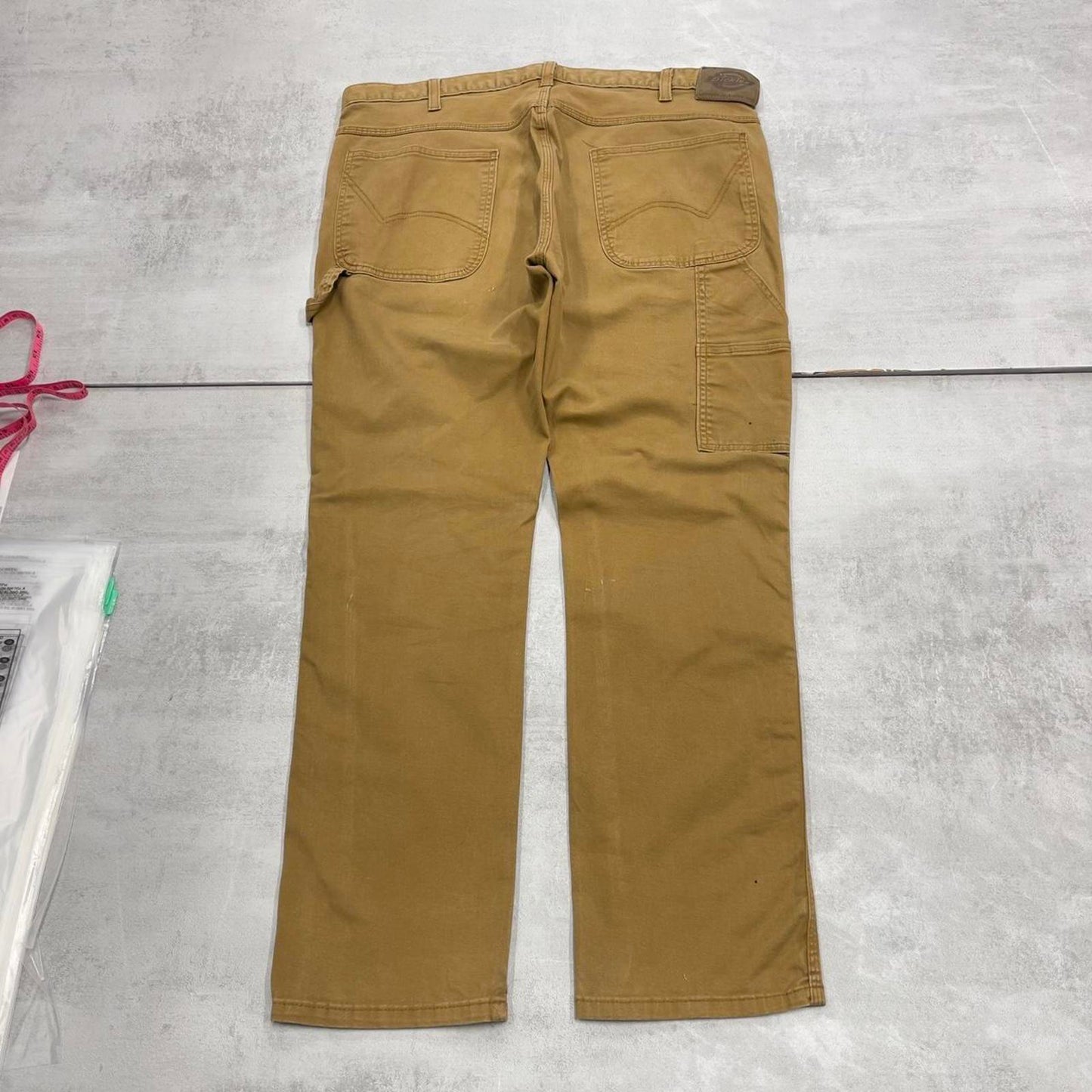 Mens Dickies carpenter jeans W38 L30 tan slim cargos waist patch