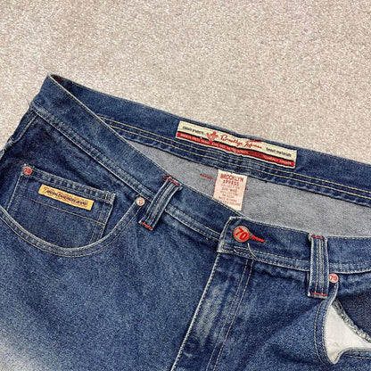 Y2k baggy carpenter shorts skater style blue Brooklyn Xpress long wide denim summer festival jorts