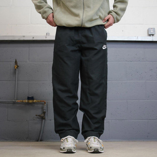 Y2k Nike tracksuit bottoms charcoal grey Loose mesh lined embroidered track pants