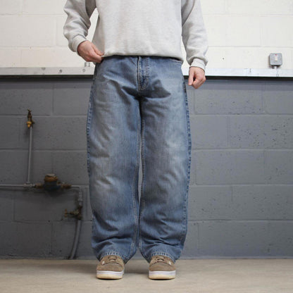 Vintage blue Paco jeans W36L32 loose baggy denim y2k style skater jeans waist patch stitch designs