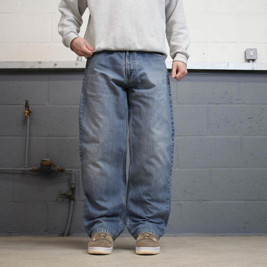 Vintage blue Paco jeans W36L32 loose baggy denim y2k style skater jeans waist patch stitch designs