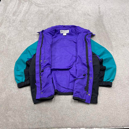 Vintage y2k Columbia technical windbreaker jacket black Zip pockets patch logo block colour coat