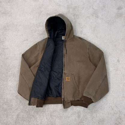 Vintage brown Carhartt hooded active jacket 2XL Tall canvas bomber