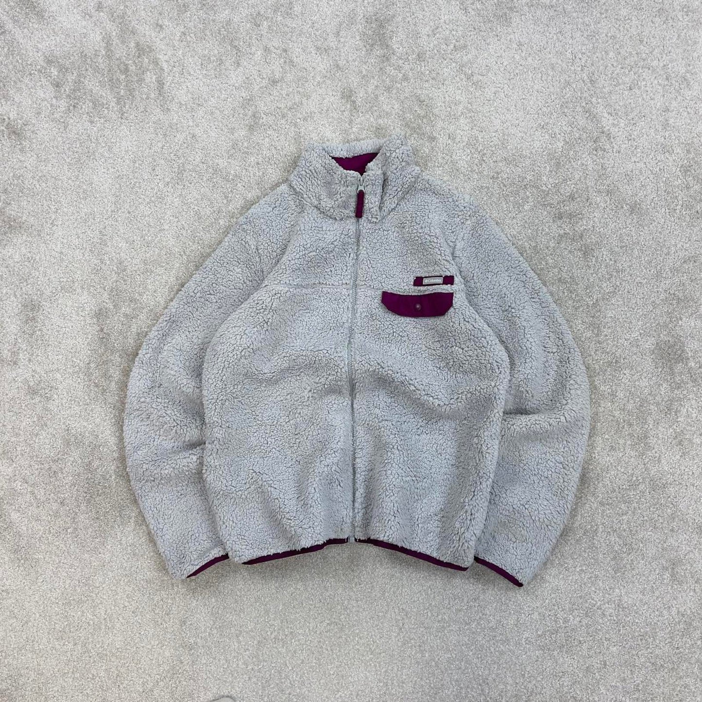 Grey Columbia technical fleece full zip deep high pile Large Women's y2k style autumn teddy bear