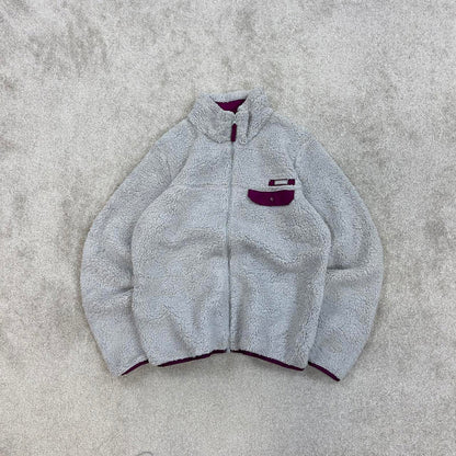 Grey Columbia technical fleece full zip deep high pile Large Women's y2k style autumn teddy bear