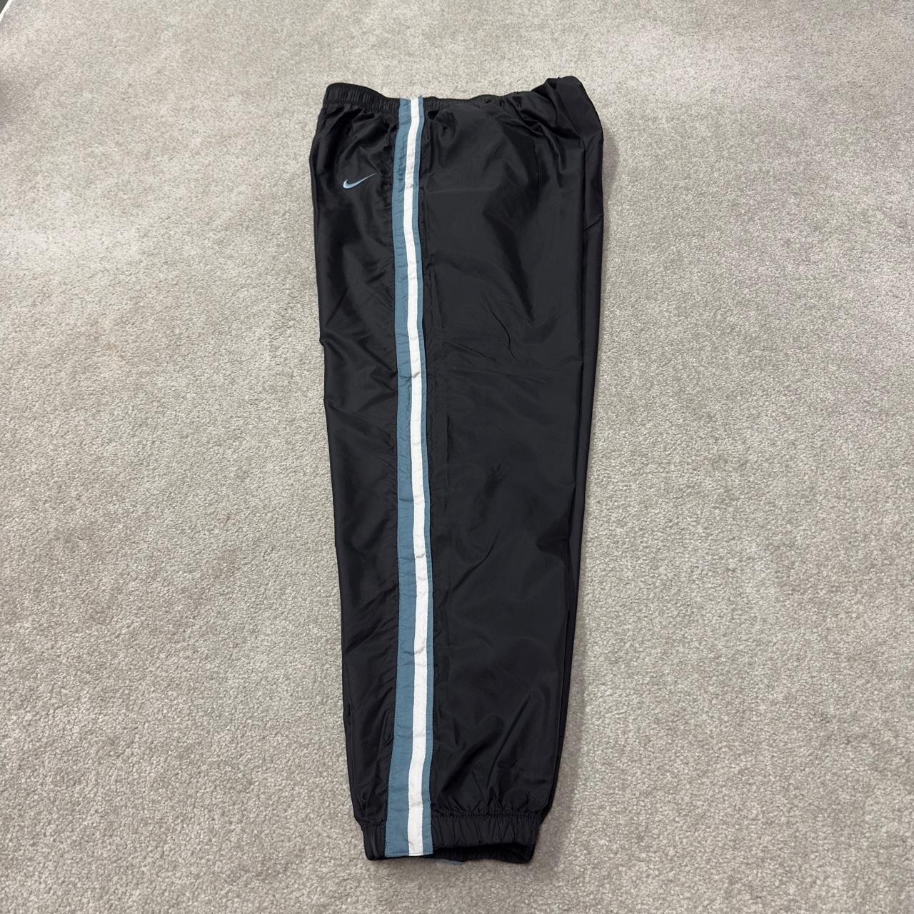 Y2K Nike baggy popper tracksuit bottoms black L swoosh logo side stripe track pants
