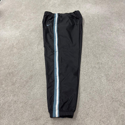 Y2K Nike baggy popper tracksuit bottoms black L swoosh logo side stripe track pants