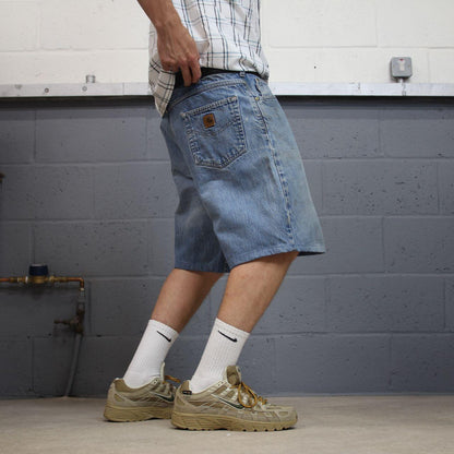 Carhartt denim shorts y2k faded blue Loose skater style work jorts