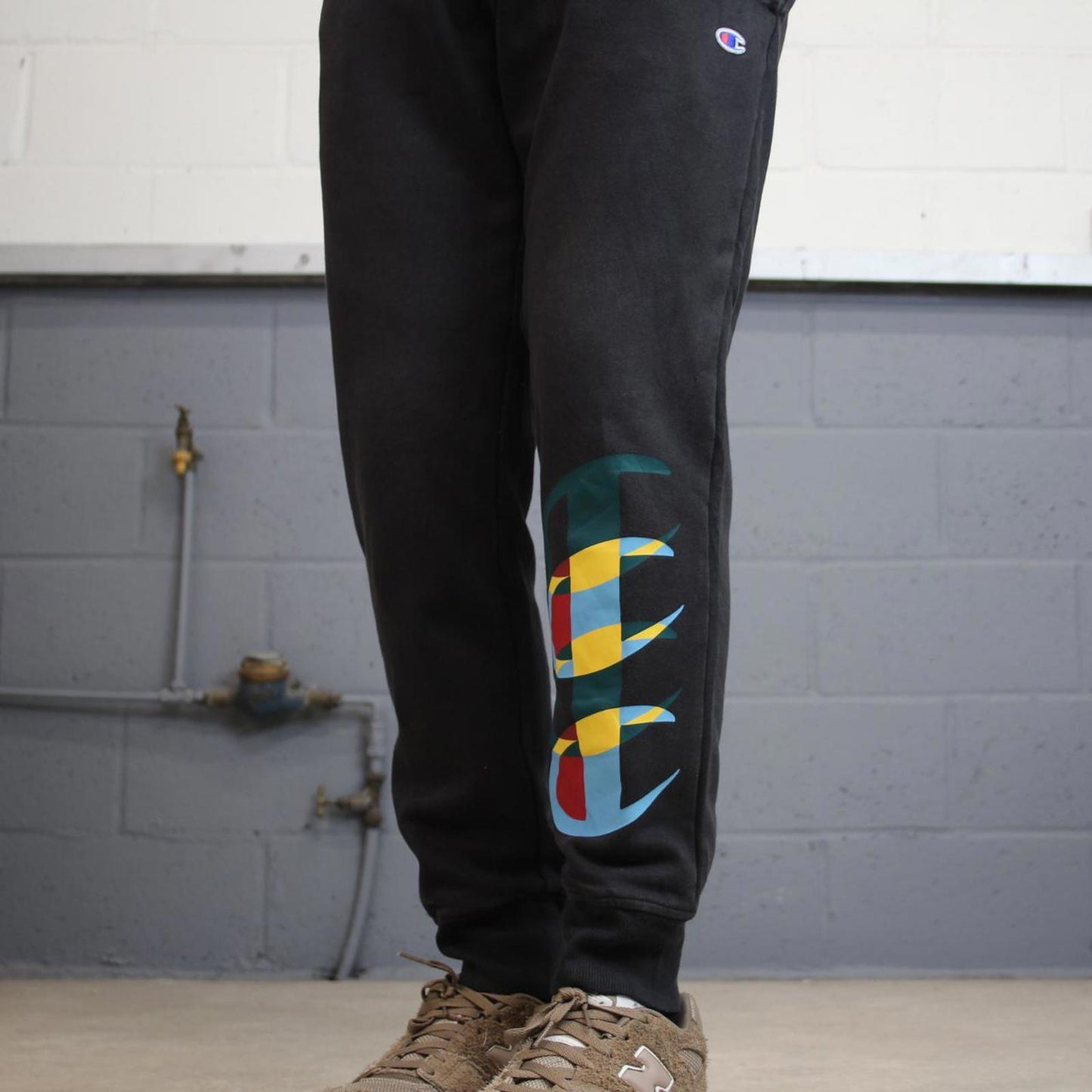 Y2k black Champion joggers S mens comfy sweatpants print logos
