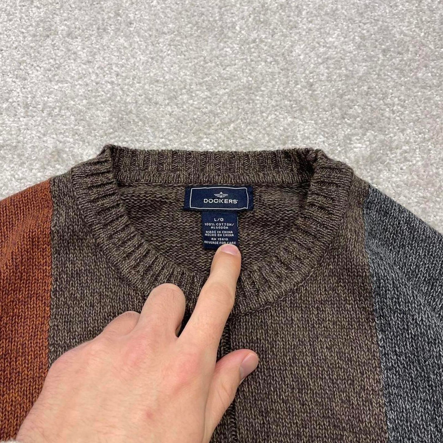 Dockers cable knit sweater jumper L men's brown knitted pull over y2k 00s style autumnal