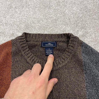 Dockers cable knit sweater jumper L men's brown knitted pull over y2k 00s style autumnal