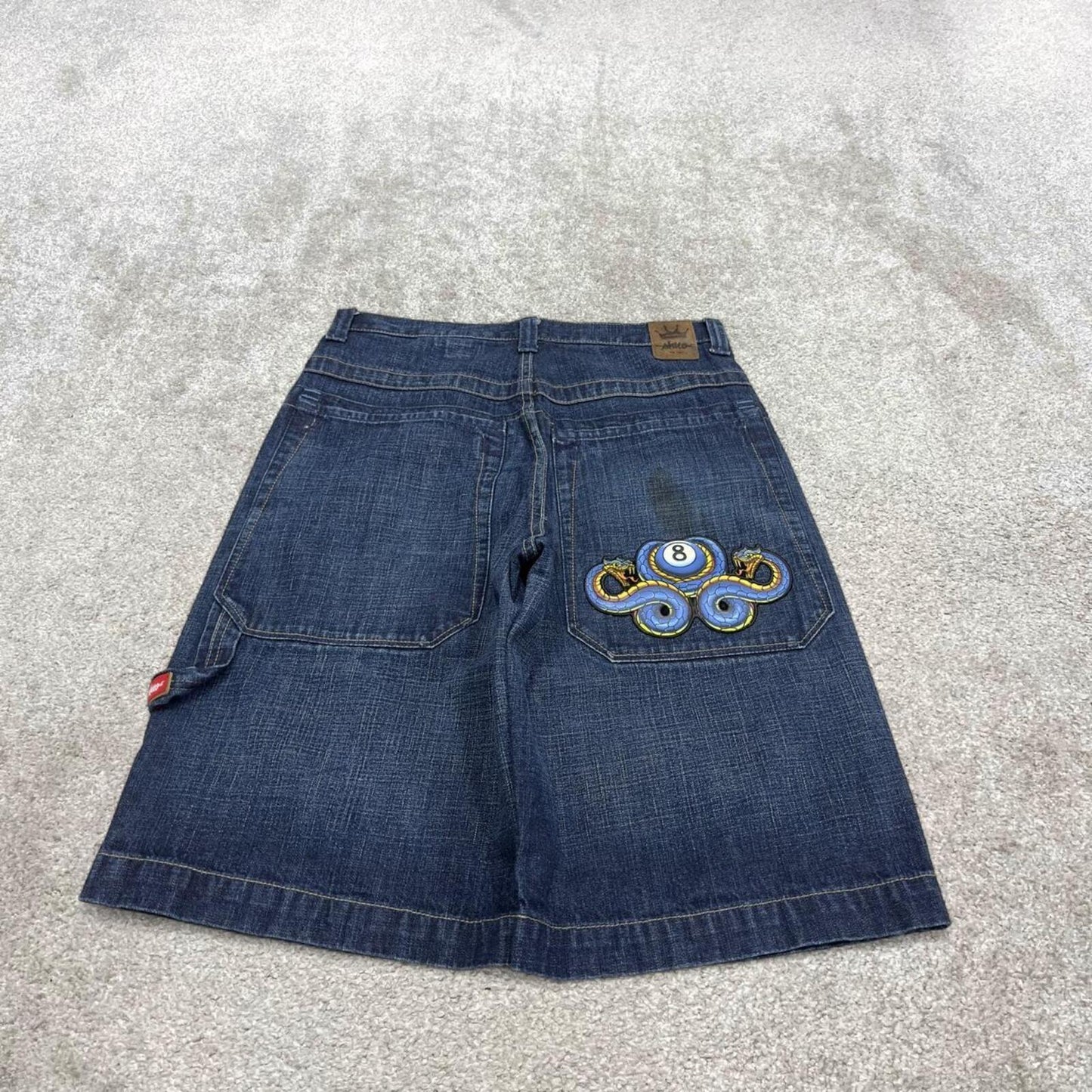 JNCO Y2K serpent 8 ball carpenter shorts skater style blue Loose denim large rear pocket jorts
