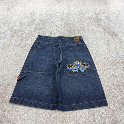 JNCO Y2K serpent 8 ball carpenter shorts skater style blue Loose denim large rear pocket jorts