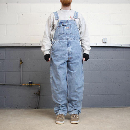 Vintage y2k baggy denim Dungarees loose leg blue Ikeda workwear bib & brace overalls utility