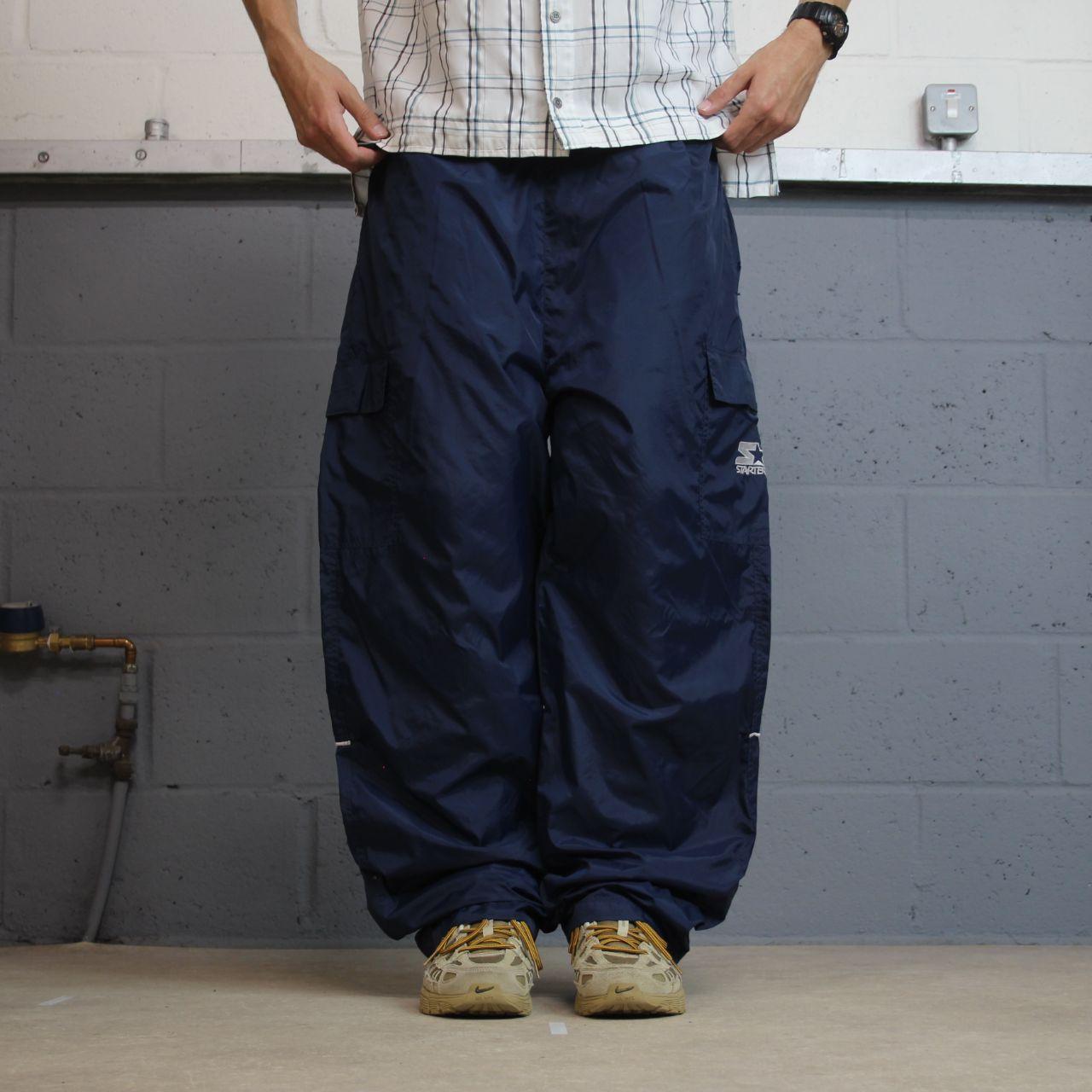 Vintage Starter baggy tracksuit bottoms cargo navy Wide leg lined adjustable elasticated waist
