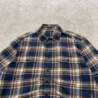 Checkered plaid flannel shirt autumnal XL navy Lucky Brand men's long sleeve button up y2k style