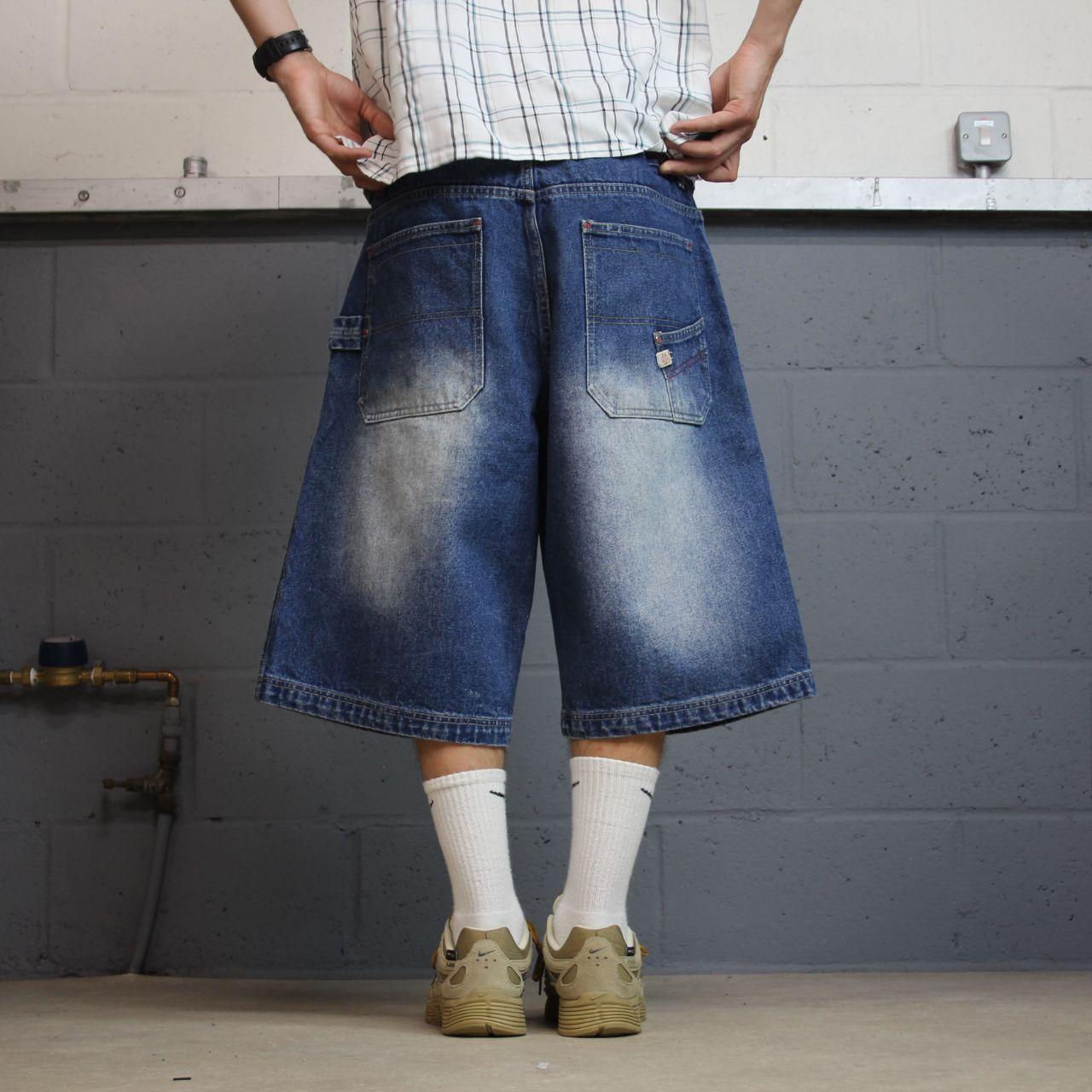 Brooklyn Xpress baggy denim shorts y2k carpenter blue Long wide leg summer skater jorts