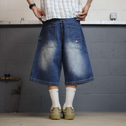 Brooklyn Xpress baggy denim shorts y2k carpenter blue Long wide leg summer skater jorts