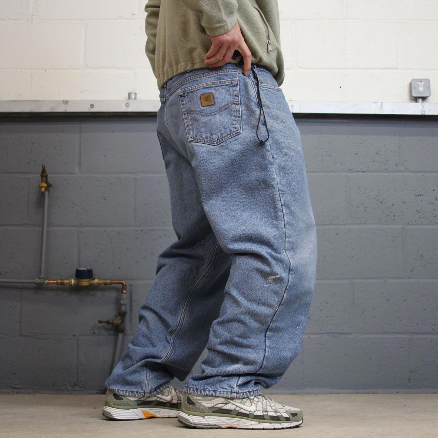 Y2K baggy Carhartt denim jeans blue Loose fleece lined skate style workwear pants