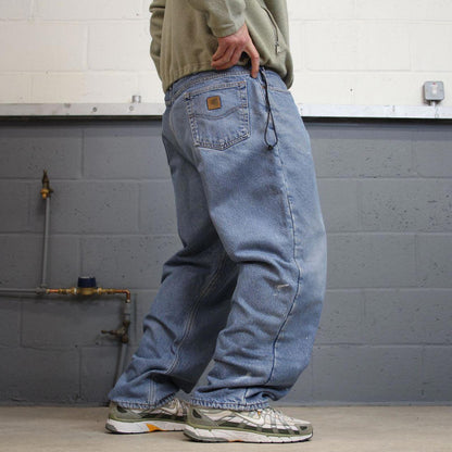 Y2K baggy Carhartt denim jeans blue Loose fleece lined skate style workwear pants