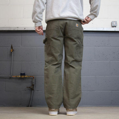 Y2K Carhartt carpenter jeans W33L30 green Relaxed straight canvas skate style workwear cargo pants