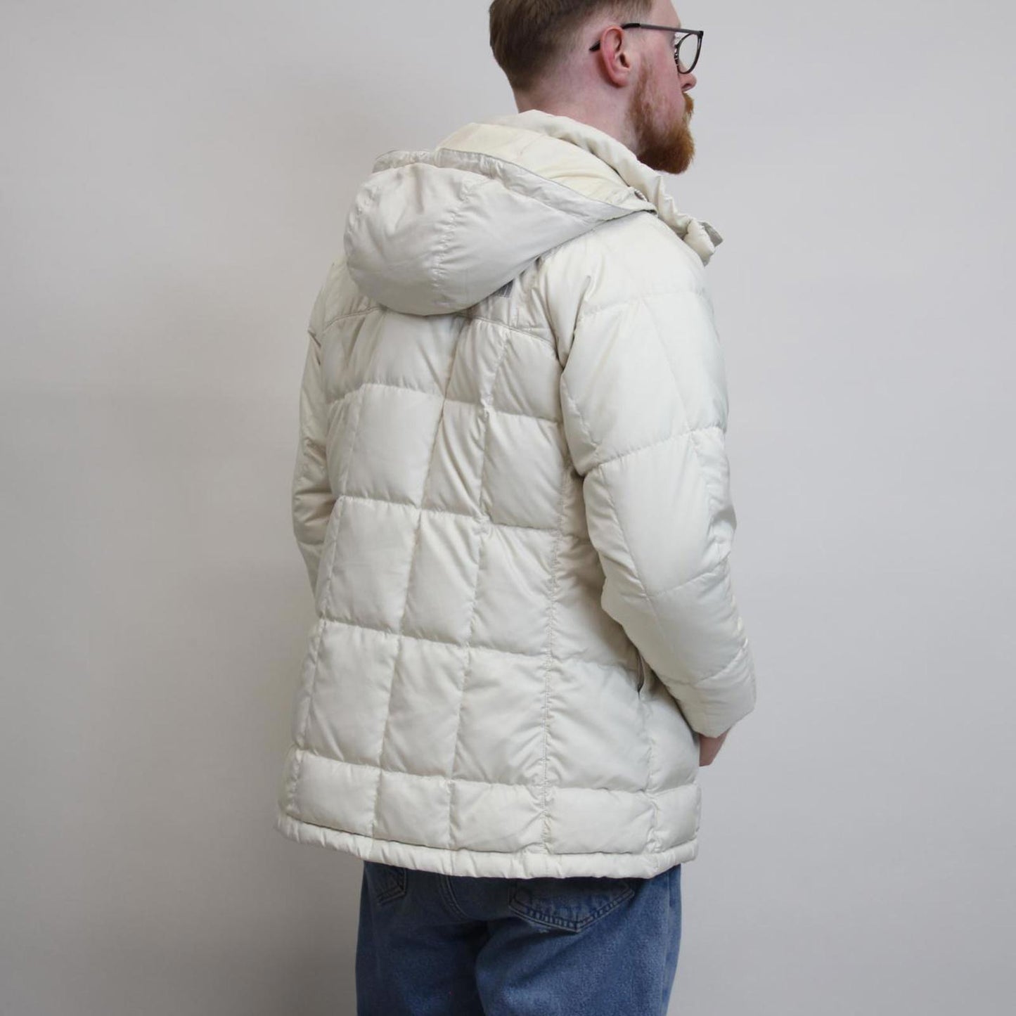 Women's North Face jacket M cream tnf 600 down hooded puffer coat