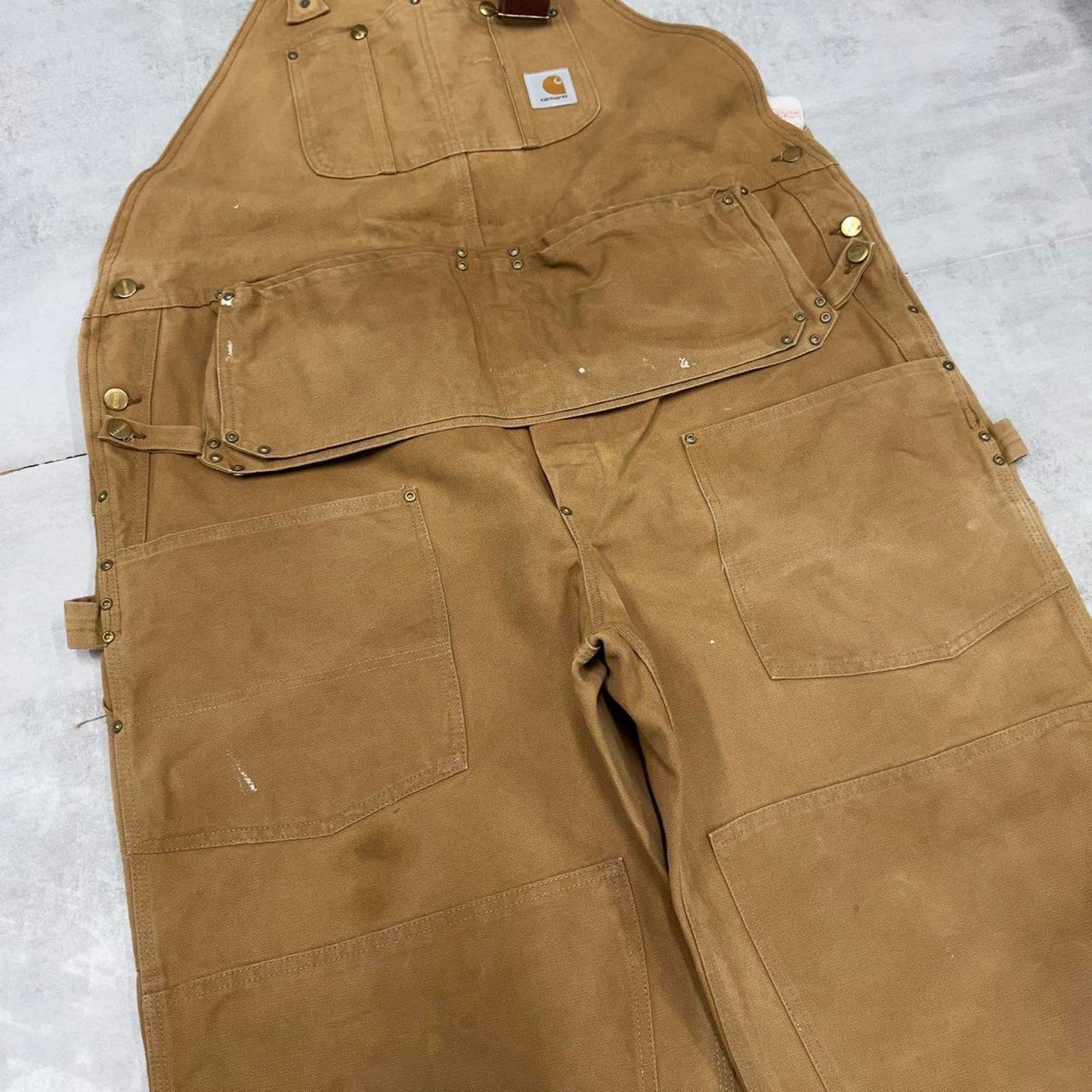Vintage Carhartt dungarees W48L32 mens canvas overalls tan utility worker