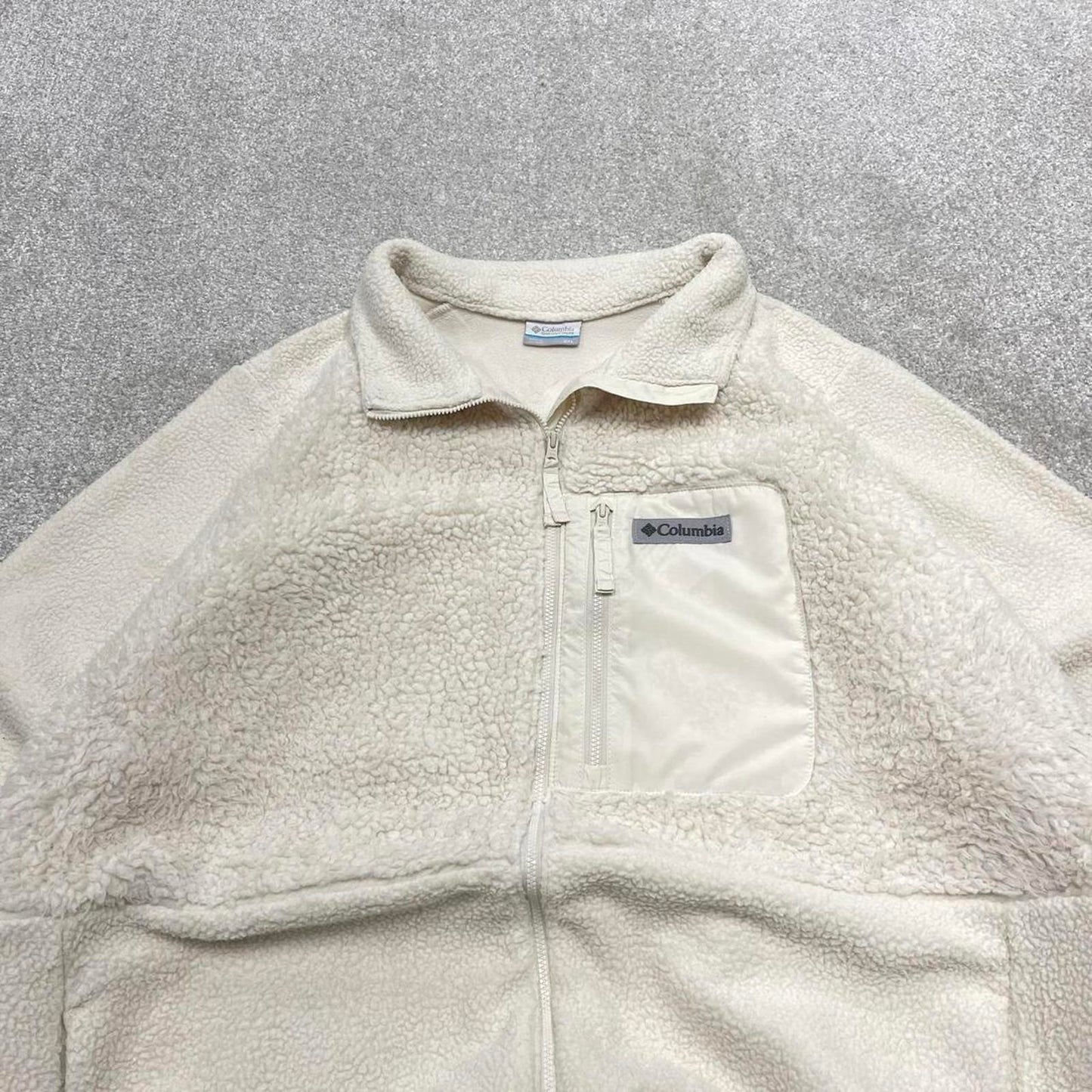00s Columbia technical fleece XL women's white deep pile teddy bear full zip up y2k style autumn