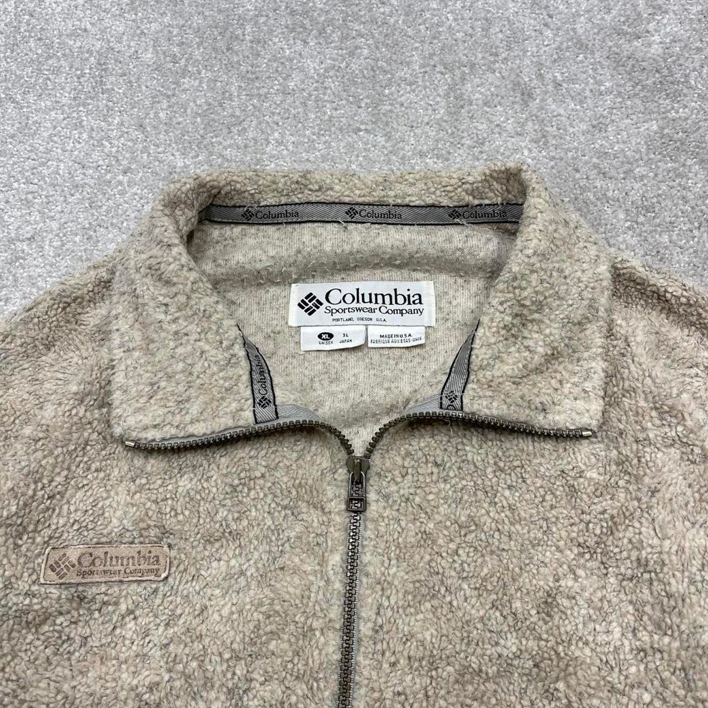 00s Columbia technical fleece XL men's beige 1/4 zip up y2k style autumn pull over casual