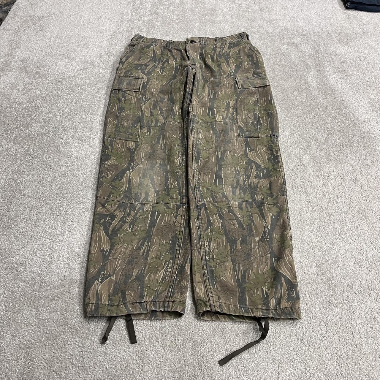USA camo cargo pants Y2K Small green Thick Smokey Branch camouflage hunting utility trousers