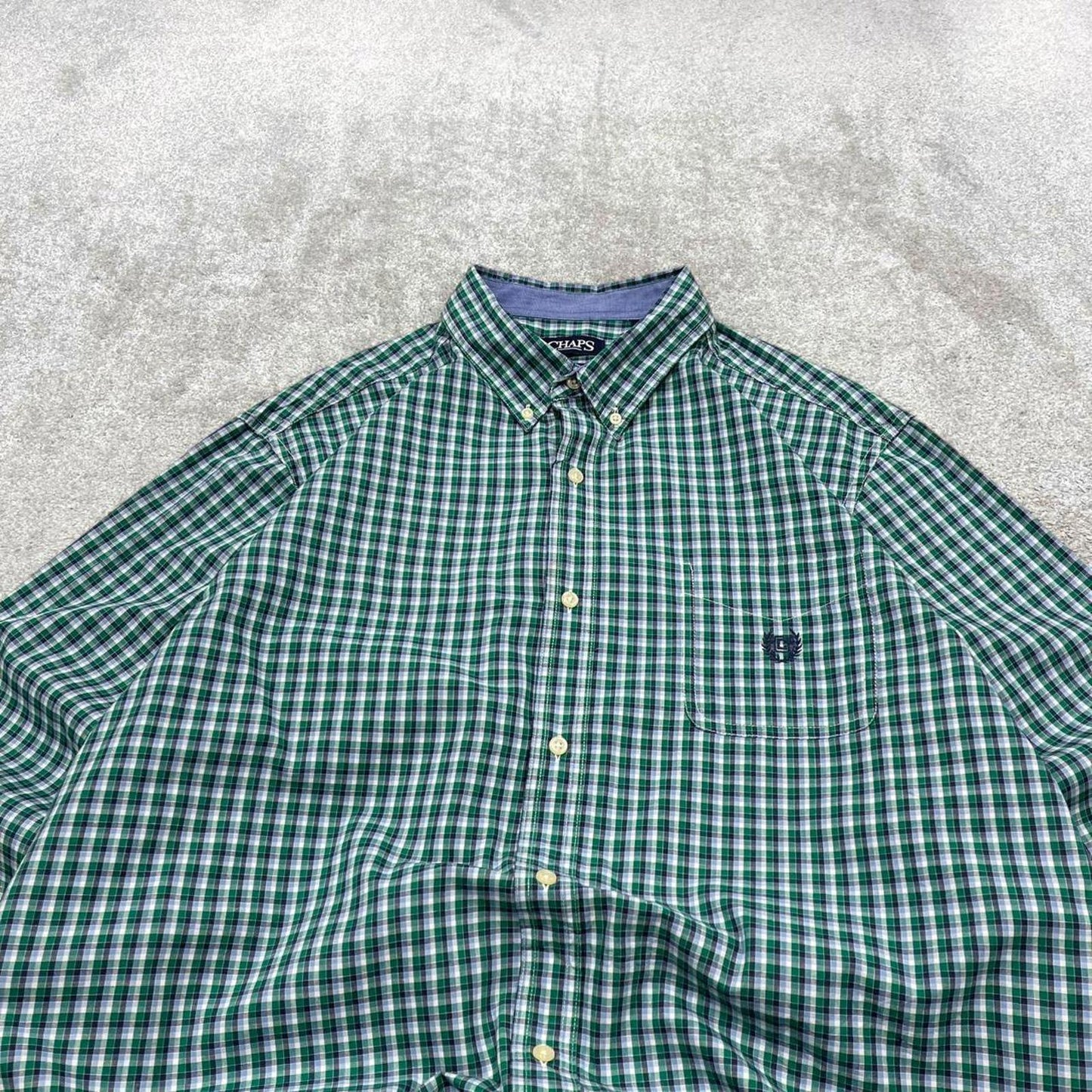 00s checkered Chaps technical shirt 2XL men's green long sleeve button up autumn y2k style