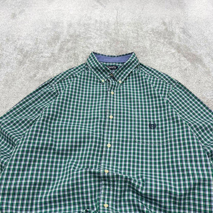 00s checkered Chaps technical shirt 2XL men's green long sleeve button up autumn y2k style